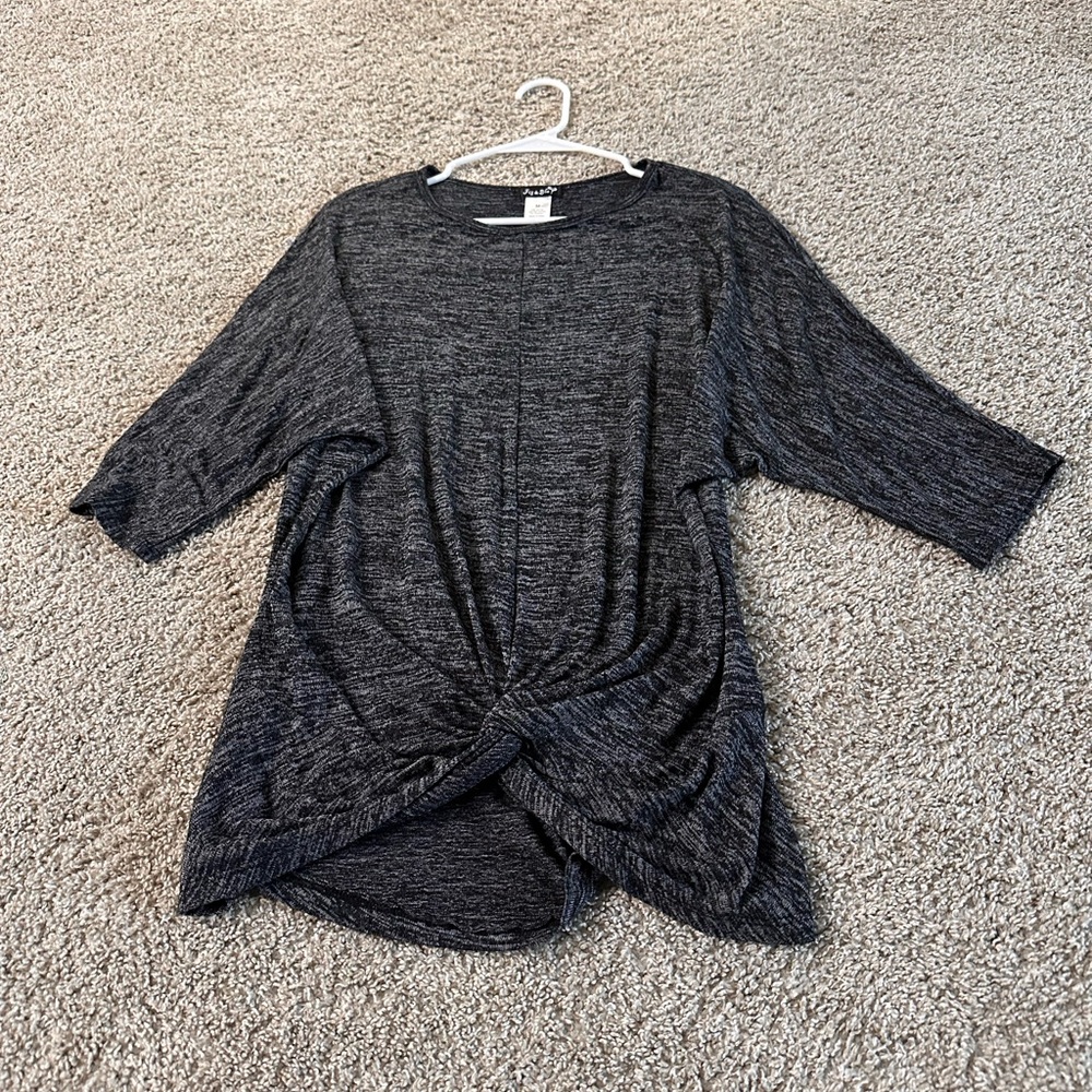 Elegant Charcoal Twist Front Long Sleeve Top